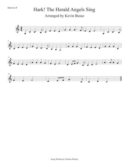 Hark! The Herald Angels Sing (Easy key of C) Horn in F (arr. Kevin Busse)