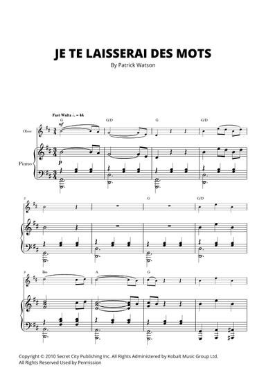Je Te Laisserai Des Mots (arr. Cadenza Editions)