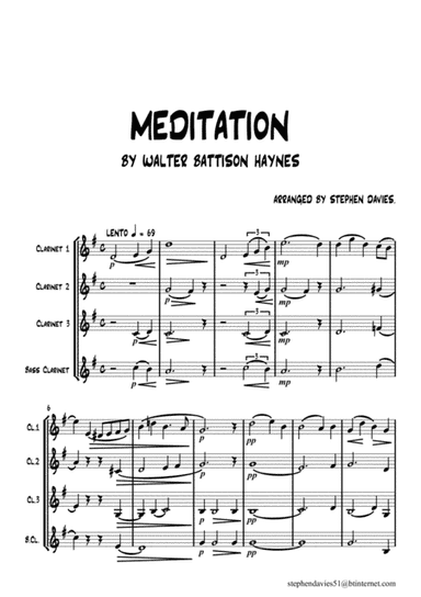 Meditation by Walter Battison Haynes for Clarinet Quartet (arr. Stephen Davies)