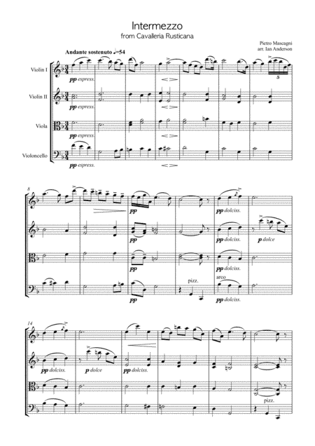 Mascagni: Intermezzo from Cavalleria Rusticana (string quartet) (arr. Ian Anderson)