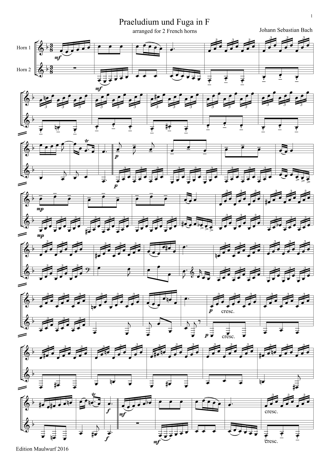 Prelude and fugue in F (arr. Edition Maulwurf)