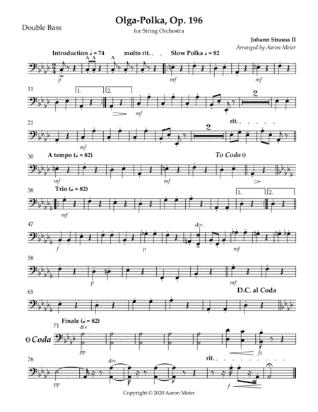 Olga-Polka, Op. 196 (arr. for string orchestra): Double Bass (arr. Aaron Meier)