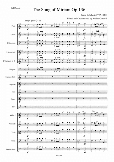 Schubert - The Song of Miriam Op.136 - Full Score (arr. Adrian Connell)