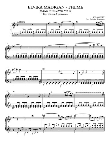 Theme From Elvira Madigan - Excerpt from Mozart Piano Concerto No. 21 (arr. Christian Bennedsen)