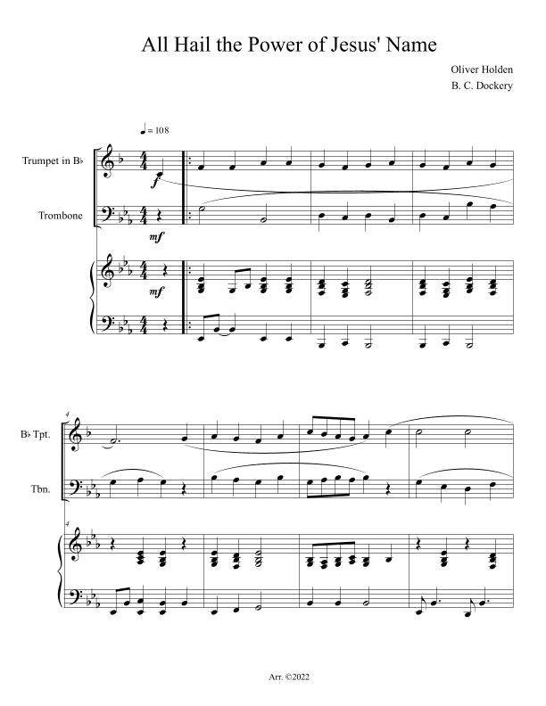 All Hail the Power of Jesus' Name (Trumpet and Trombone Duet with Piano Accompaniment) (arr. B. C. Dockery)
