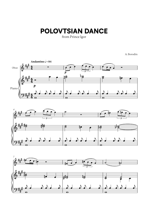 Polovtsian Dance (from Prince Igor) (for Oboe and Piano) (arr. Cadenza Editions)