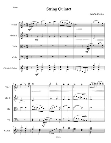 String Quintet No. 1 in F Major (2 violins, viola, Cello, Classical Guitar)