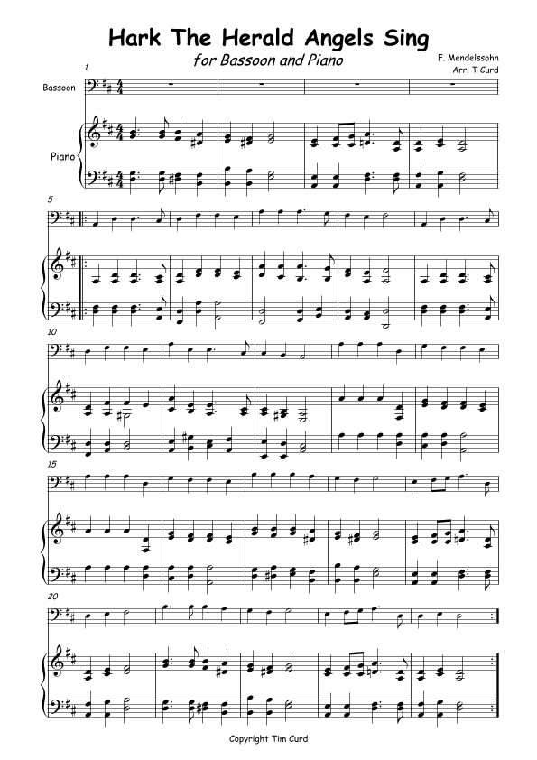 Hark The Herald Angels Sing for Solo Bassoon (arr. Tim Curd)