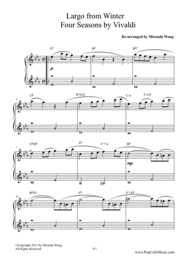 Largo from Winter ( Four Seasons) - Famous Piano Music No.6 (arr. Miranda Wong)