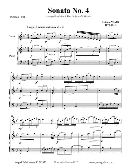 Vivaldi: Sonata No. 4 for Guitar & Piano (arr. James M. Guthrie, ASCAP)