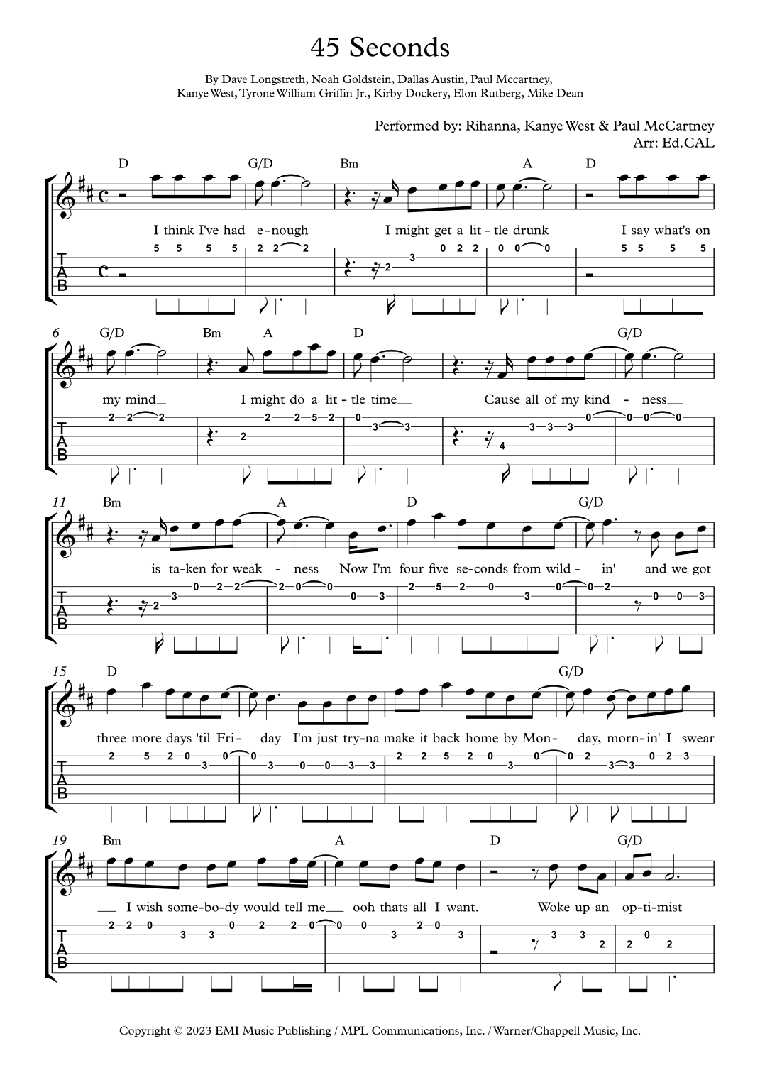 Fourfiveseconds (arr. Arr. Ed.CAL)