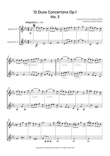 Gallay - 12 Duos Concertans Op. 1 No. 3 'Allegretto' (for Horn Duet) (arr. Robert Newth)