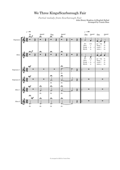 We Three Kings/Scarborough Fair combo SA duet SSAA choir A Capella (arr. Connie Boss)