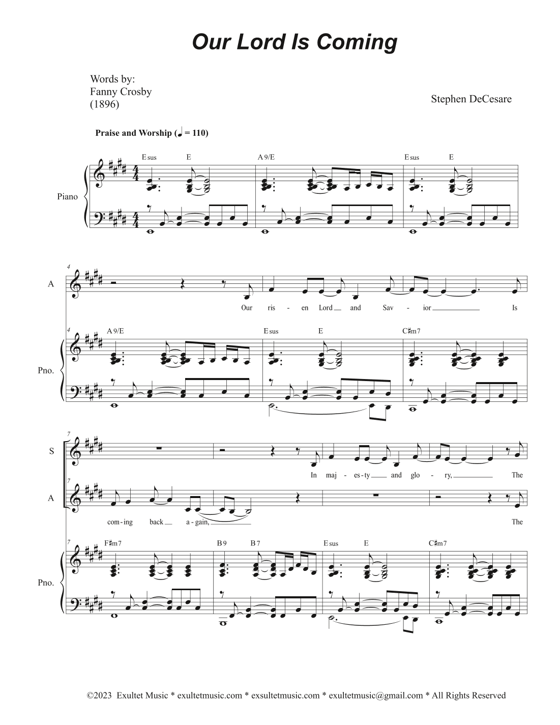 Our Lord Is Coming (Duet for Soprano and Alto solo)