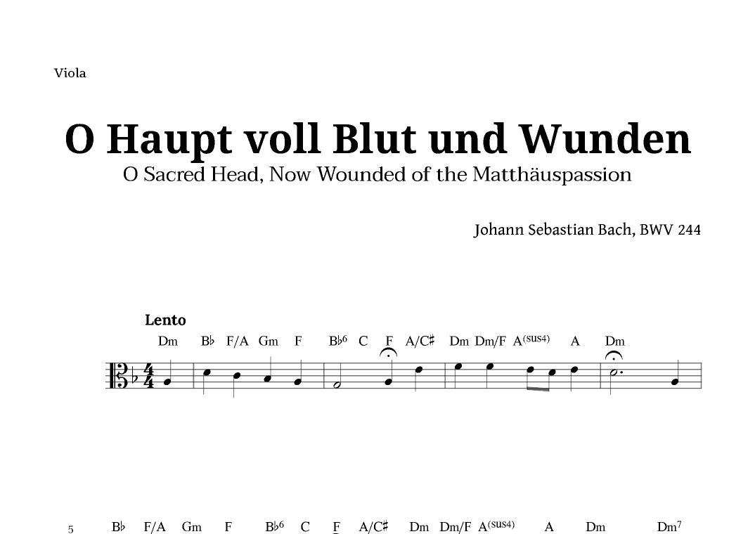 Sacred Head, Now Wounded by Bach for Viola with Chords (arr. Langanho)