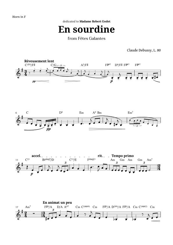 En sourdine by Debussy for French Horn and Chords (arr. Langanho)