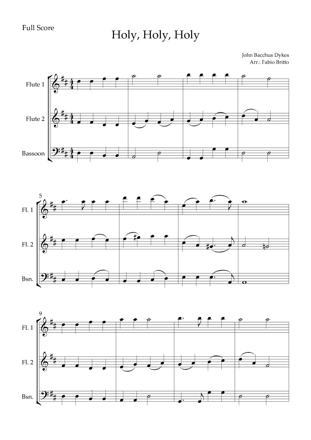 Holy, Holy, Holy (Traditional Christian Song) for Woodwind Trio (arr. Fabio Britto)