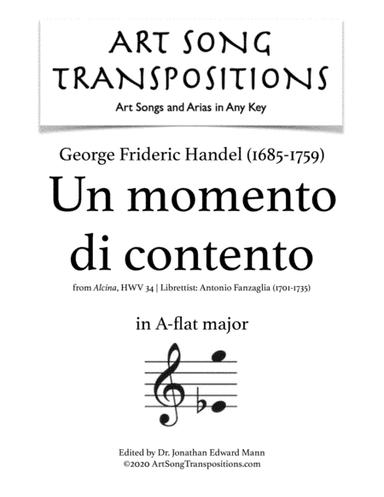 HANDEL: Un momento di contento (transposed to A-flat major) (arr. ArtSongTranspositions.com)