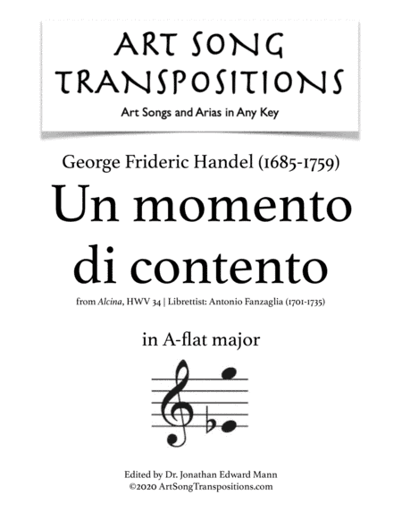 HANDEL: Un momento di contento (transposed to A-flat major) (arr. ArtSongTranspositions.com)