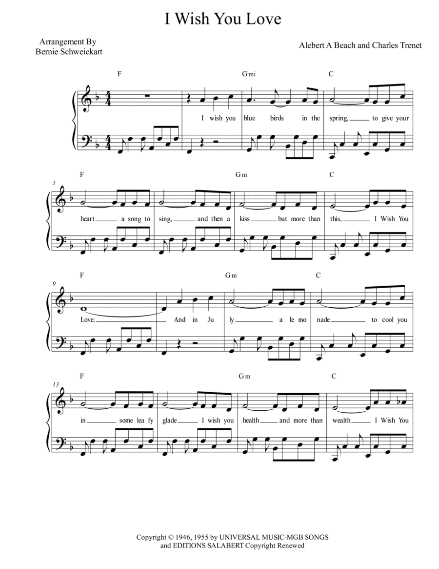 I Wish You Love (ques Reste T Il De Nos Amours) (arr. Bernie Schweickart)