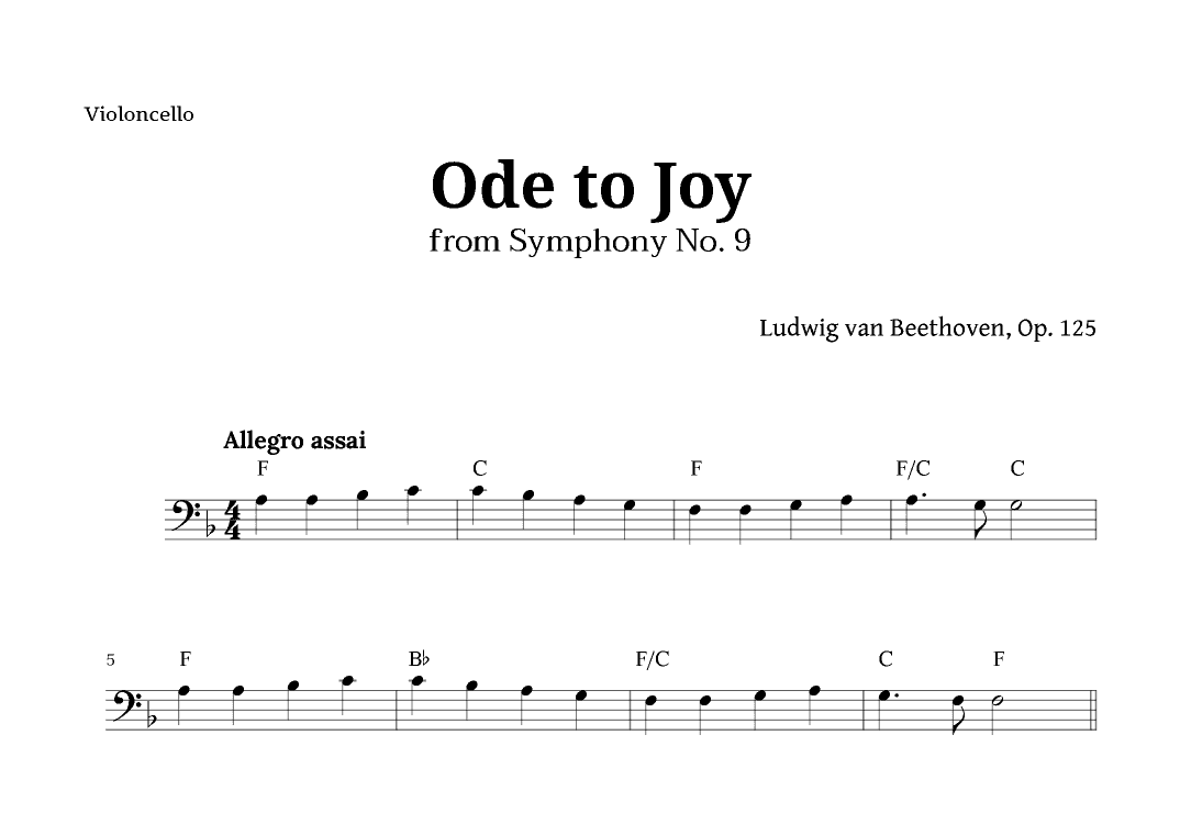 Ode to Joy by Beethoven for Cello with Chords (arr. Langanho)