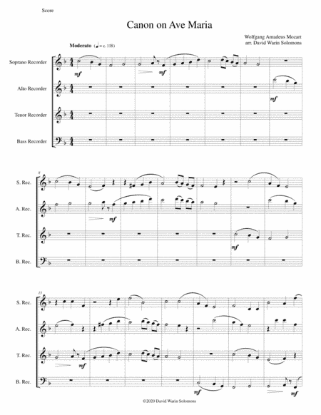 Canon on Ave Maria for recorder quartet (arr. David Warin Solomons)