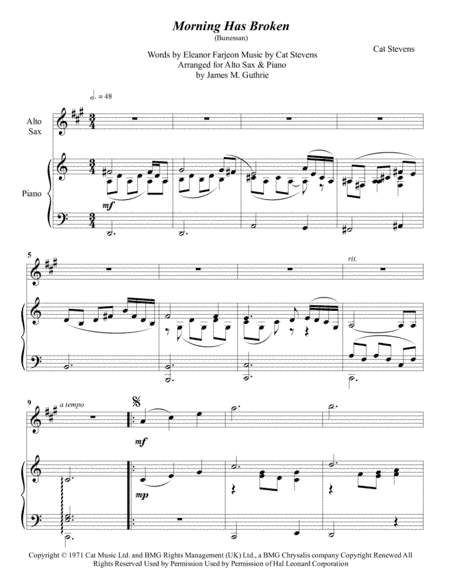 Morning Has Broken (arr. James M. Guthrie, ASCAP)