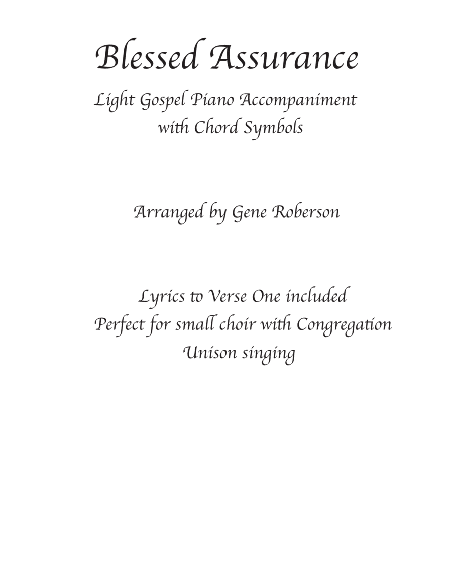 Blessed Assurance Light Gospel Piano - Vocal (arr. Gene Roberson)