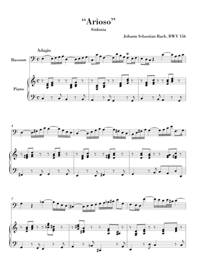 Bach - Arioso BWV 156 for Bassoon and Piano (arr. Ahiva Editions)