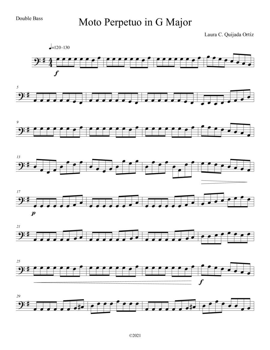 Moto Perpetuo in G Major, for children string orchestra. BASS PART.