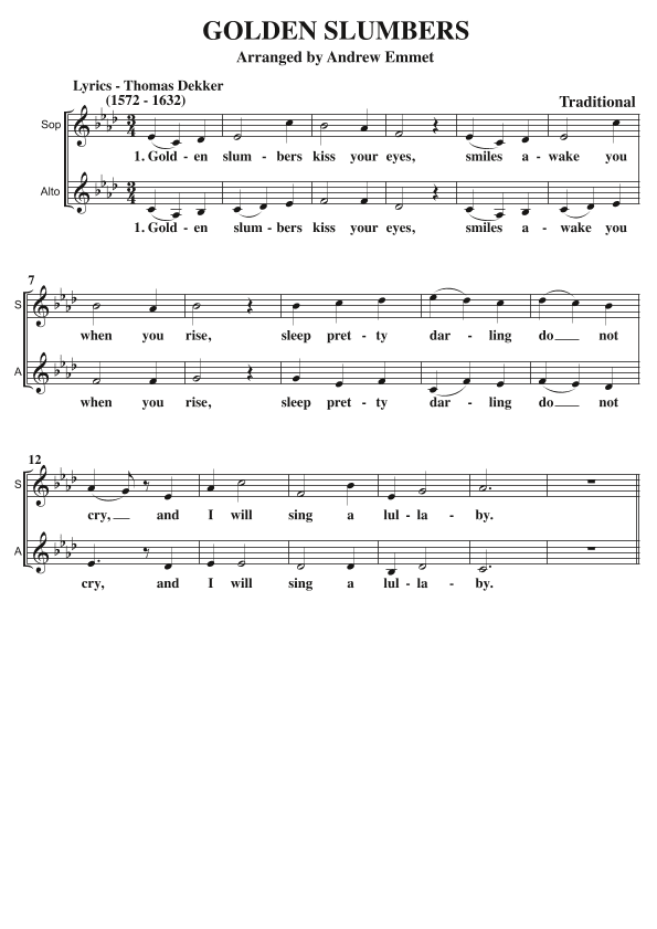 Golden Slumbers A Cappella SAB (arr. Andrew Emmet)