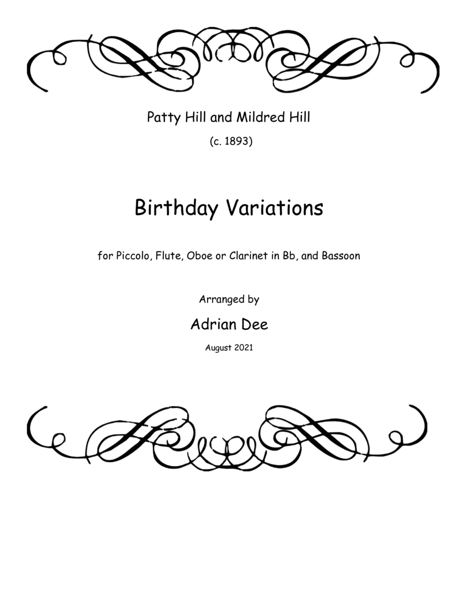 Birthday Variations for Wind Quartet (picc, fl, ob/cl, bsn) (arr. Adrian Dee)