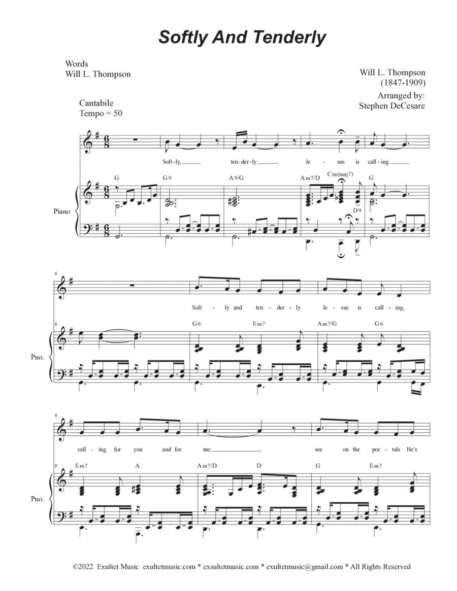 Softly And Tenderly (Unison choir - High Key) (arr. Stephen DeCesare)