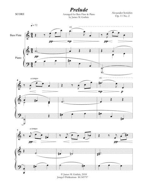 Scriabin: Prelude Op. 11 No. 2 for Bass Flute & Piano (arr. James M. Guthrie, ASCAP)