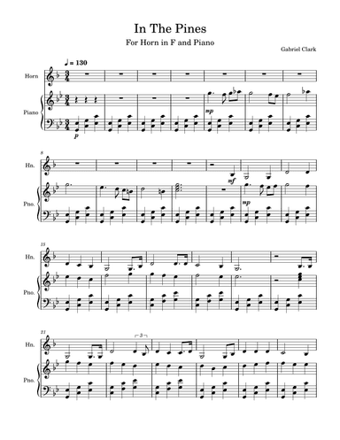 "In The Pines" for horn and piano (arr. Gabriel Clark)