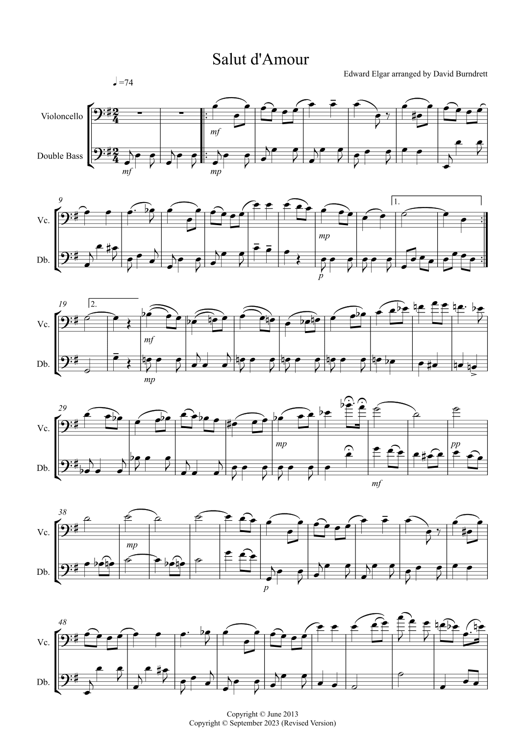 Salut d' Amour for Cello and Double Bass Duet (arr. David Burndrett)