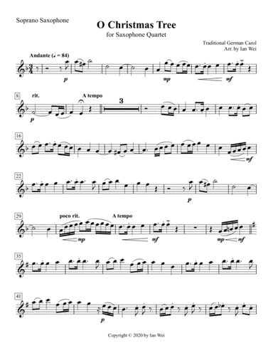 O Christmas Tree for Saxophone Quartet (arr. Ian Wei)