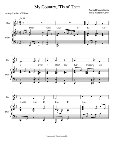 America (My Country 'Tis of Thee)--oboe solo (arr. Beka Wilson)