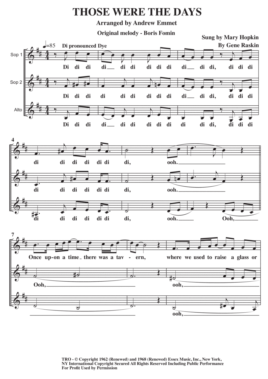 Those Were The Days (arr. Andrew Emmet)