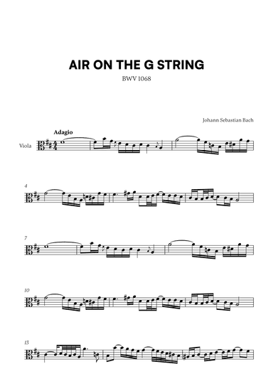 Johann Sebastian Bach - Air on the G String (for Viola Solo) (arr. Cadenza Editions)