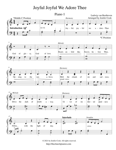 Joyful Joyful We Adore Thee (two pianos) (arr. Arranged by Jenifer Cook)