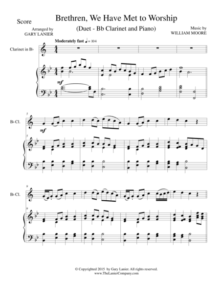 BRETHREN, WE HAVE MET TO WORSHIP (Duet – Bb Clarinet and Piano/Score and Parts) (arr. Gary Lanier)