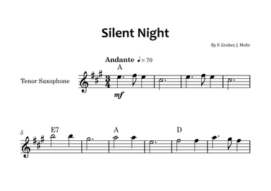 Silent Night - Tenor saxophone solo with chord symbols (arr. Glauco Fernandes)