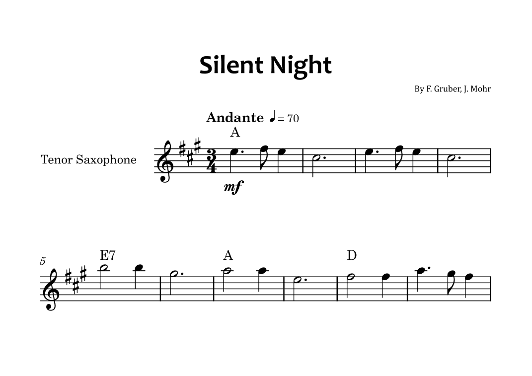 Silent Night - Tenor saxophone solo with chord symbols (arr. Glauco Fernandes)