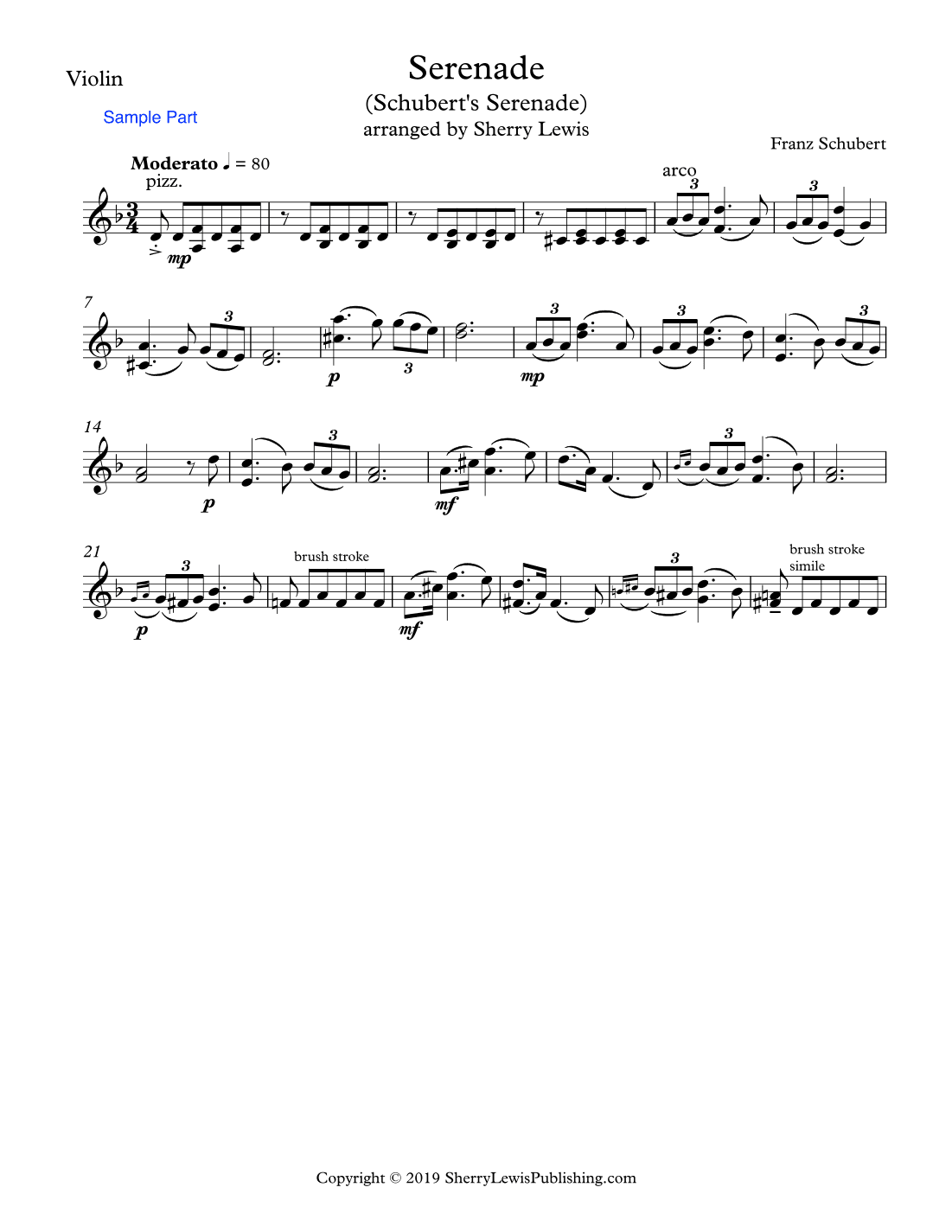 SCHUBERT SERENADE  Violin Solo, Intermediate Level (arr. Sherry Lewis)