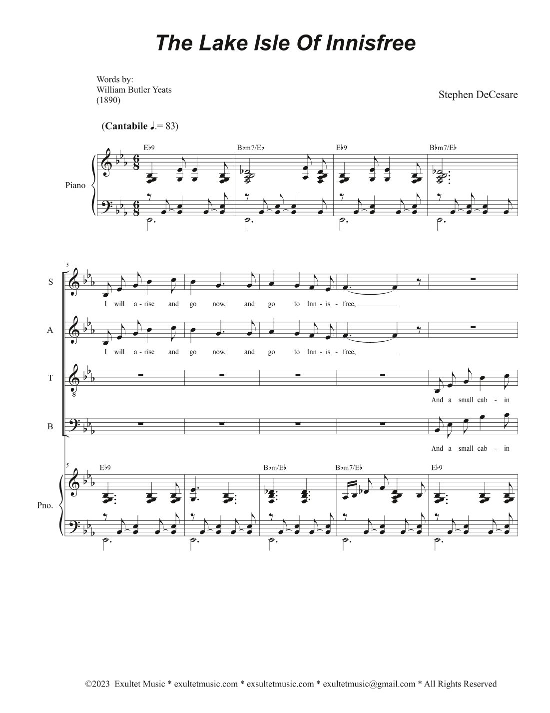 The Lake Isle Of Innisfree (Vocal Quartet - (SATB)
