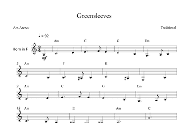 Greensleeves - Lead Sheet for Horn Chord Symbols (arr. Arezzo Music)