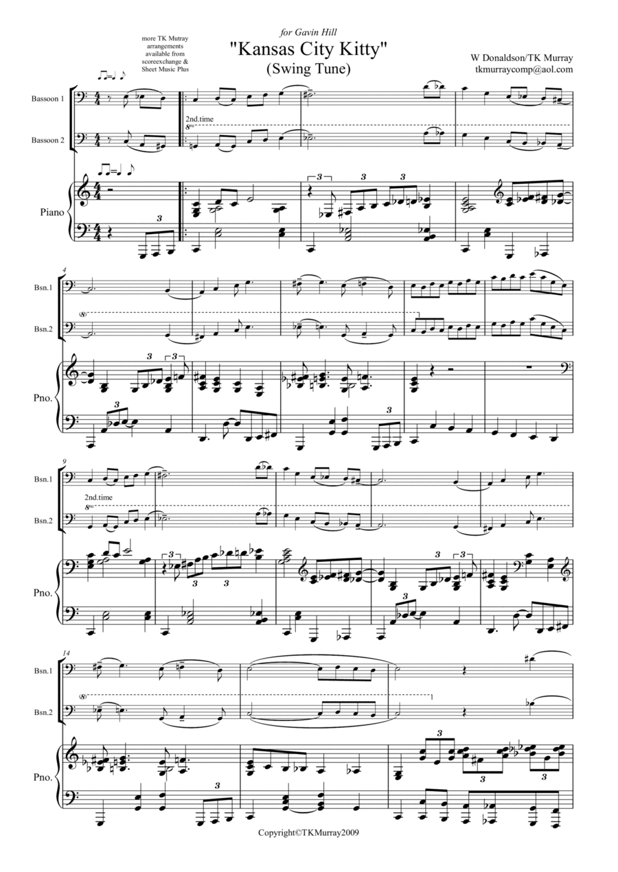 Kansas City Kitty - 2 Bassoons, Bassoon Duo & Piano (arr. Tim TK Murray)
