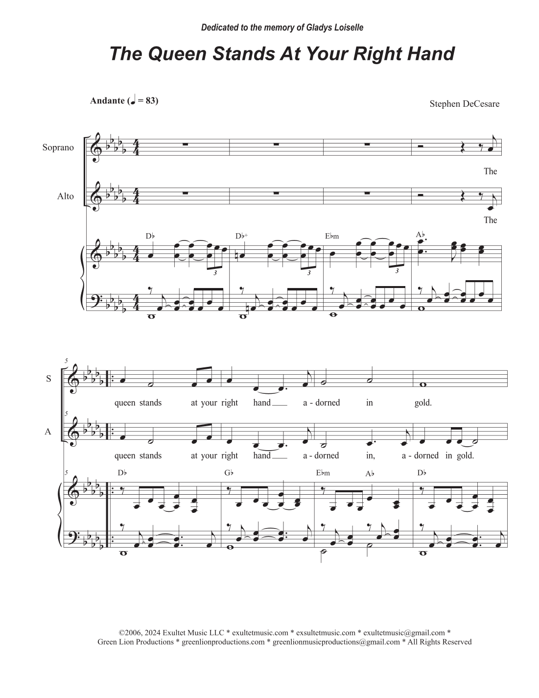 The Queen Stands At Your Right Hand (Duet for Soprano and Alto solo)