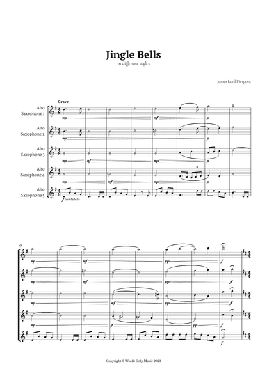 Jingle Bells in Different Styles for Alto Sax Quintet (arr. Ander)